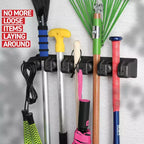 Lot de 2 supports muraux pour balais et serpillères – 5 fentes, 6 crochets, capacité de 3,4 kg pour garage, maison, cuisine, placard, buanderie, organisation, noir Homeitusa