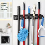 Lot de 2 supports muraux pour balais et serpillères – 5 fentes, 6 crochets, capacité de 3,4 kg pour garage, maison, cuisine, placard, buanderie, organisation, noir Homeitusa
