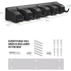 Lot de 2 supports muraux pour balais et serpillères – 5 fentes, 6 crochets, capacité de 3,4 kg pour garage, maison, cuisine, placard, buanderie, organisation, noir Homeitusa
