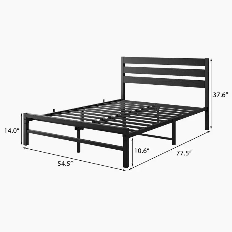 Cadre de lit plateforme en métal, taille Queen/Double/Simple, avec tête de lit et lattes de support - ModernLuxe