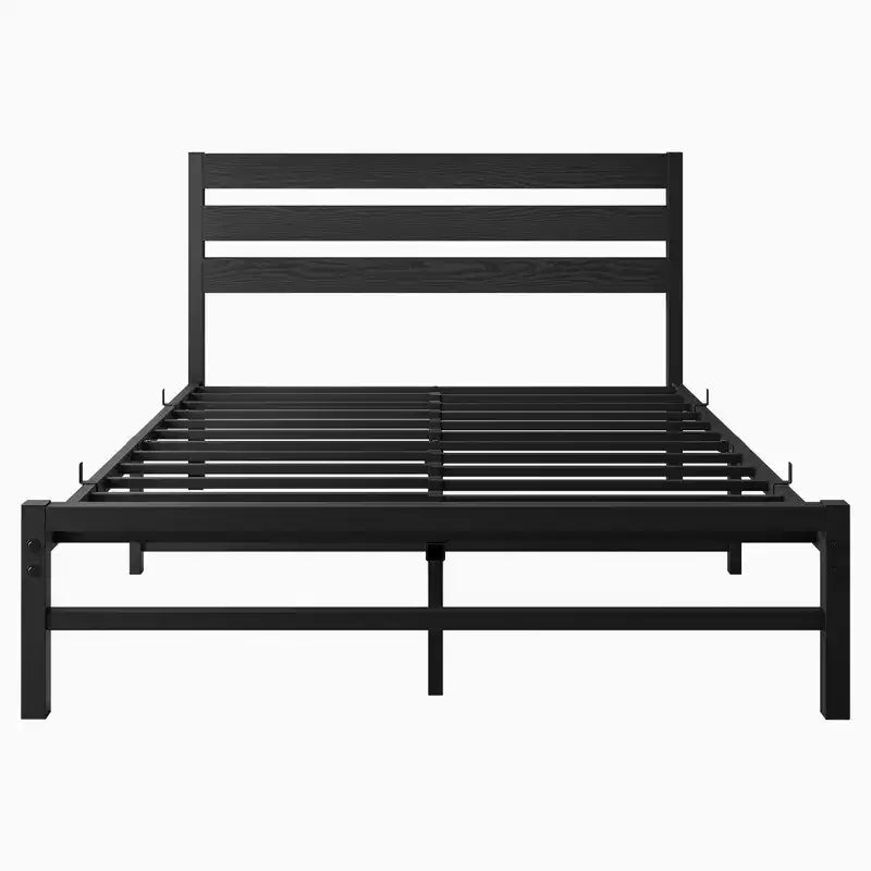 Cadre de lit plateforme en métal, taille Queen/Double/Simple, avec tête de lit et lattes de support - ModernLuxe