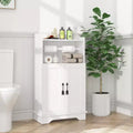 VECELO Bathroom Storage Cabinet Wooden Floor Cabinet with 2 Doors & Roll Toilet Paper Holder, Adjustable Shelf, White