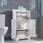 Meuble de rangement de salle de bain VECELO, meuble bas en bois avec 2 portes et porte-rouleau de papier toilette, étagère réglable, blanc