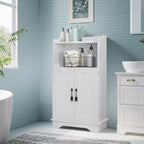 Meuble de rangement de salle de bain VECELO, meuble bas en bois avec 2 portes et porte-rouleau de papier toilette, étagère réglable, blanc