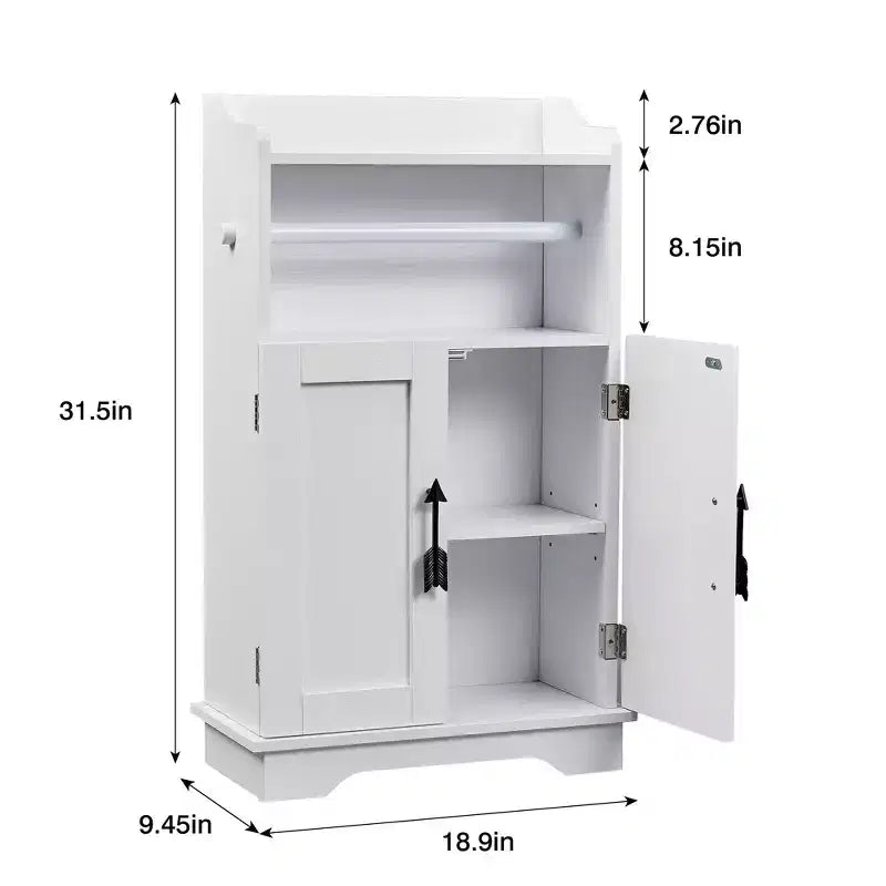 Meuble de rangement de salle de bain VECELO, meuble bas en bois avec 2 portes et porte-rouleau de papier toilette, étagère réglable, blanc