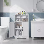Meuble de rangement de salle de bain VECELO, meuble bas en bois avec 2 portes et porte-rouleau de papier toilette, étagère réglable, blanc