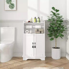 Meuble de rangement de salle de bain VECELO, meuble bas en bois avec 2 portes et porte-rouleau de papier toilette, étagère réglable, blanc