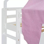 Lit mezzanine double/grand format avec cadre en forme de maison, tente et étagères de rangement, naturel/blanc-ModernLuxe
