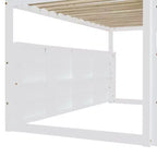 Lit mezzanine double/grand format avec cadre en forme de maison, tente et étagères de rangement, naturel/blanc-ModernLuxe