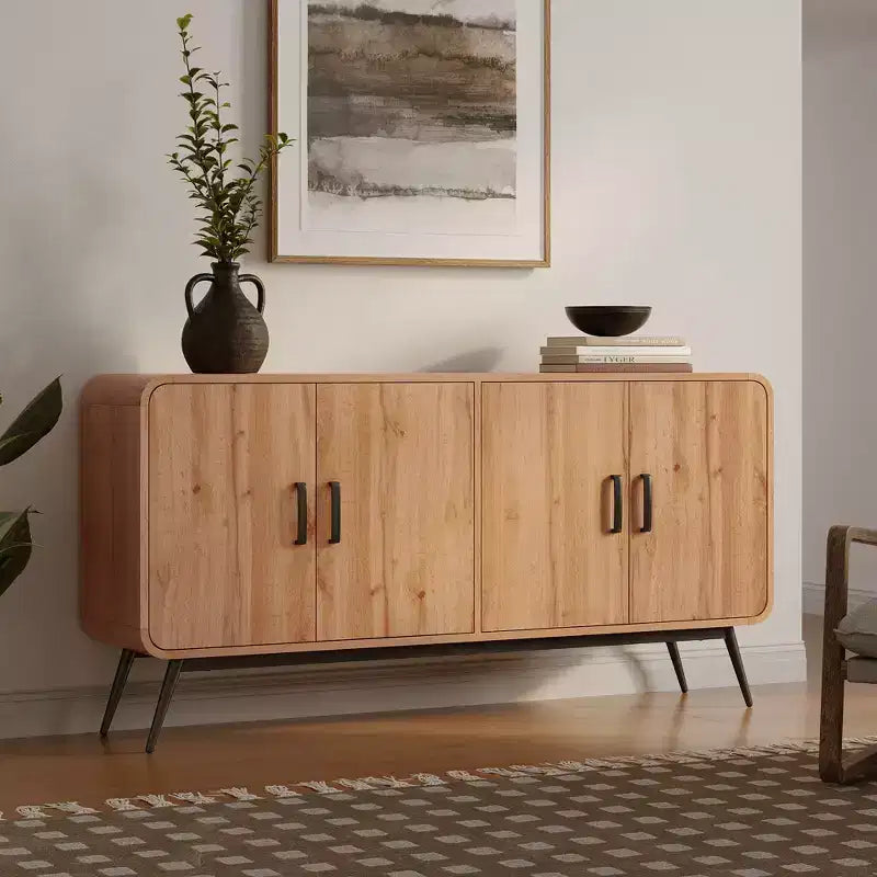 LuxenHome Buffet à 4 Portes avec Fermeture Amortie, Meuble de Rangement Large de 63 Pouces avec Pieds en Métal Noir