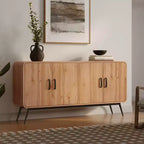 LuxenHome Buffet à 4 Portes avec Fermeture Amortie, Meuble de Rangement Large de 63 Pouces avec Pieds en Métal Noir