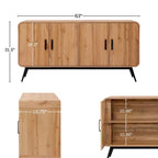 LuxenHome Buffet à 4 Portes avec Fermeture Amortie, Meuble de Rangement Large de 63 Pouces avec Pieds en Métal Noir