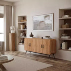 LuxenHome Buffet à 4 Portes avec Fermeture Amortie, Meuble de Rangement Large de 63 Pouces avec Pieds en Métal Noir