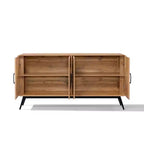 LuxenHome Buffet à 4 Portes avec Fermeture Amortie, Meuble de Rangement Large de 63 Pouces avec Pieds en Métal Noir
