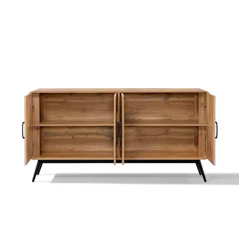 LuxenHome Buffet à 4 Portes avec Fermeture Amortie, Meuble de Rangement Large de 63 Pouces avec Pieds en Métal Noir