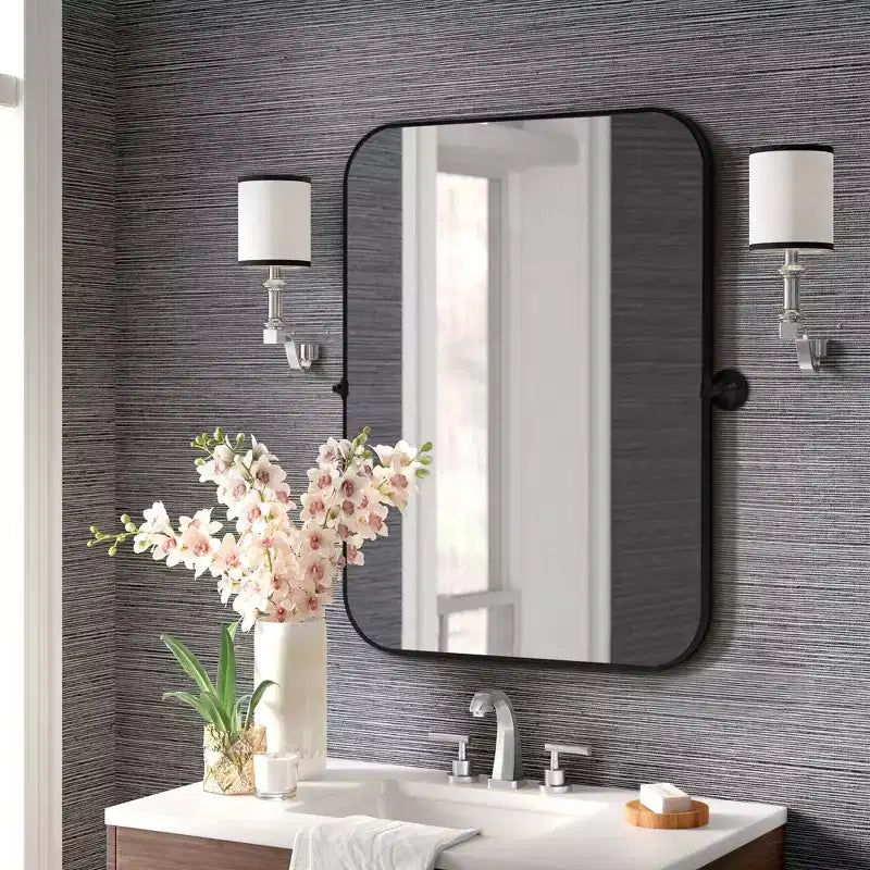 Miroir mural pivotant rectangulaire PexFix avec cadre en métal pour salle de bain