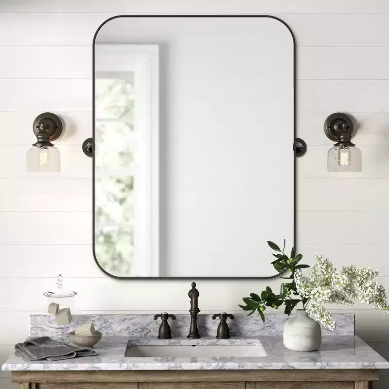 Miroir mural pivotant rectangulaire PexFix avec cadre en métal pour salle de bain