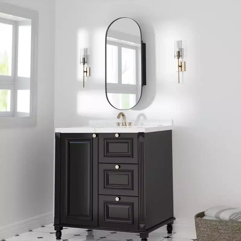 PexFix Oval 38x22 Metal Recessed/Surface Mount Medicine Cabinet with Mirror Black