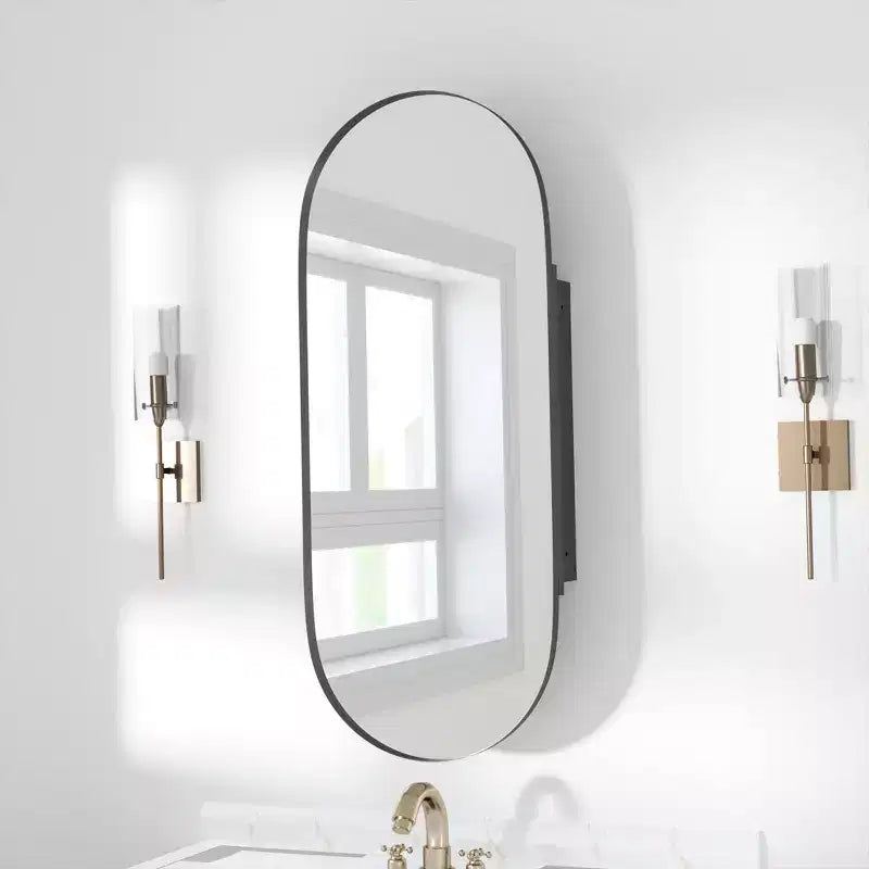 Armoire à pharmacie ovale PexFix 38x22 en métal encastrée/en surface avec miroir noir