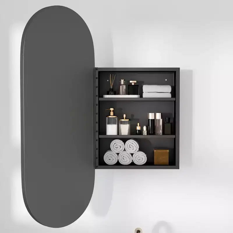 Armoire à pharmacie ovale PexFix 38x22 en métal encastrée/en surface avec miroir noir