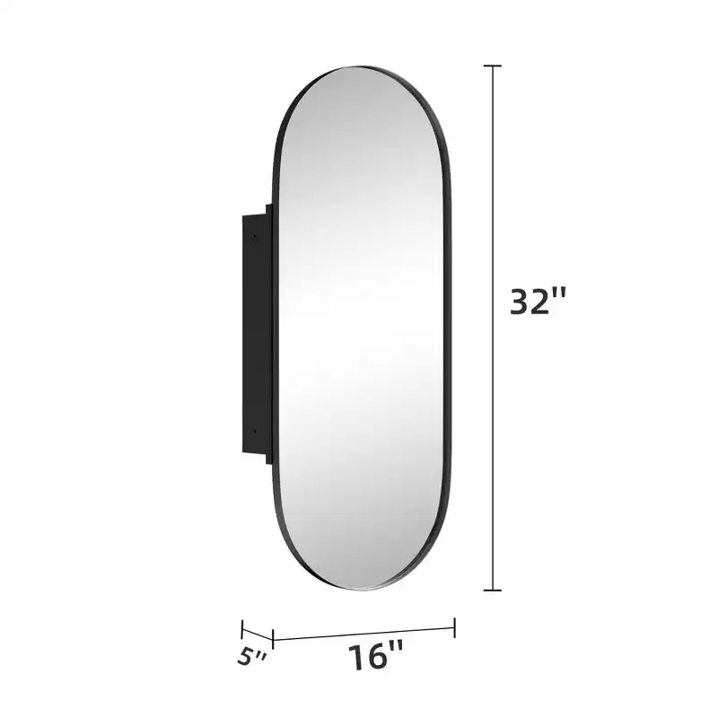 Armoire à pharmacie ovale PexFix 38x22 en métal encastrée/en surface avec miroir noir