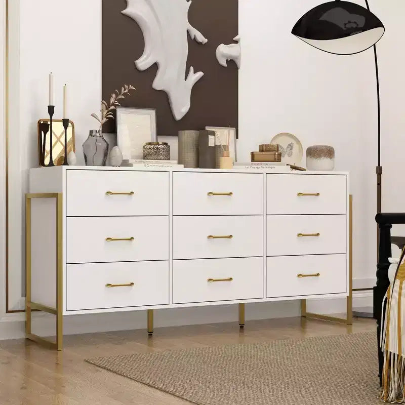 Commode Hitow moderne à 9 tiroirs, design avec cadre en métal