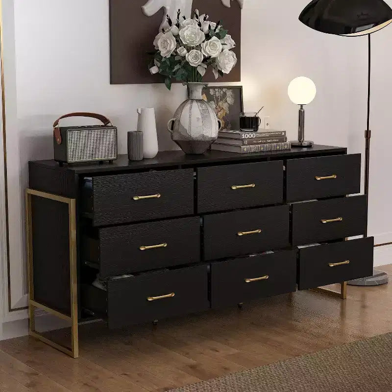 Commode Hitow moderne à 9 tiroirs, design avec cadre en métal
