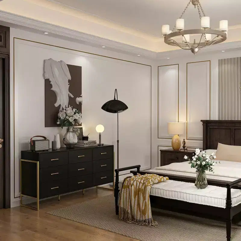 Commode Hitow moderne à 9 tiroirs, design avec cadre en métal