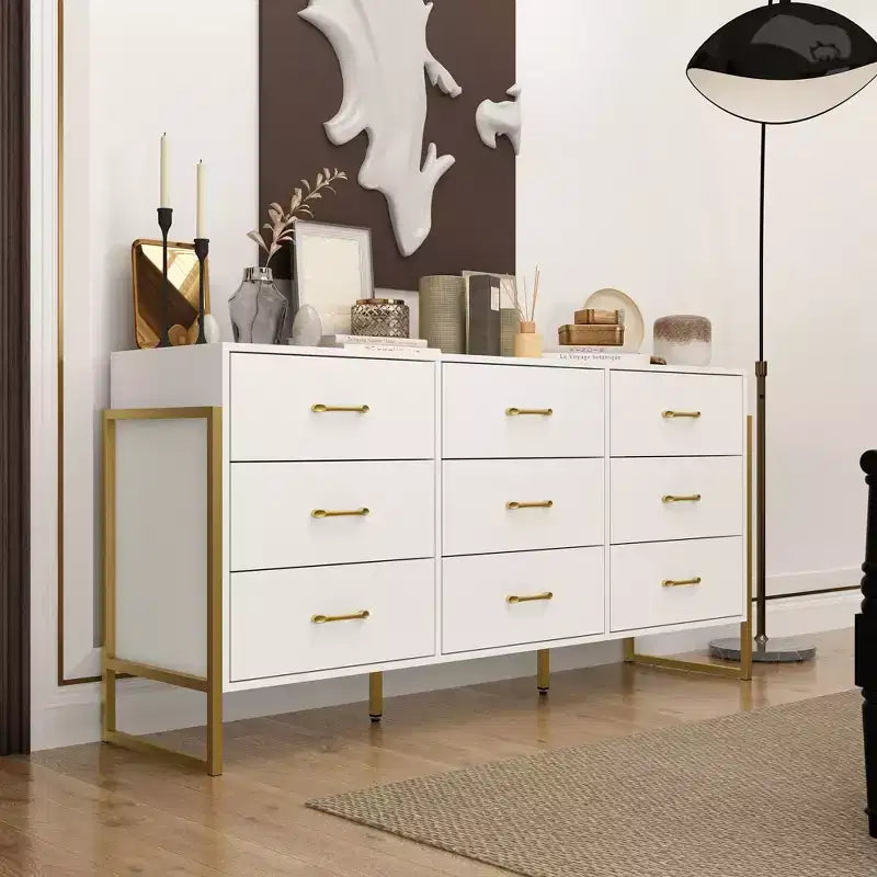 Commode Hitow moderne à 9 tiroirs, design avec cadre en métal
