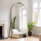 Miroir pleine longueur arqué doré PexFix 71x38 avec cadre en alliage d'aluminium à bords fins et angles droits