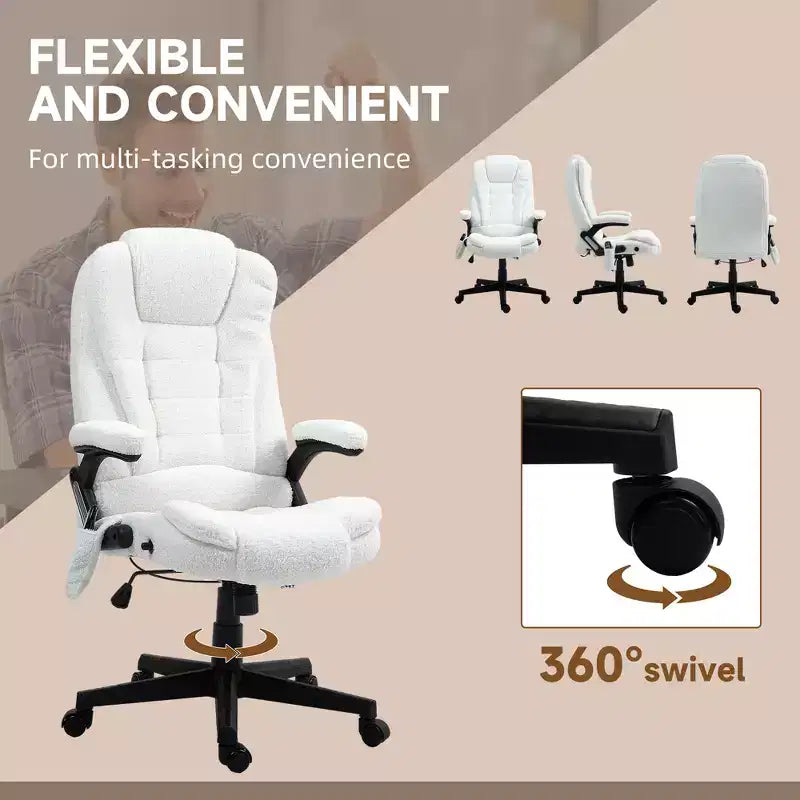 Fauteuil de bureau massant Vinsetto 6 points avec fonction chauffante, fauteuil de bureau de direction à haut dossier en velours avec dossier inclinable et accoudoirs