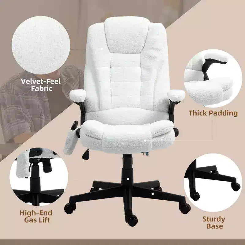 Fauteuil de bureau massant Vinsetto 6 points avec fonction chauffante, fauteuil de bureau de direction à haut dossier en velours avec dossier inclinable et accoudoirs