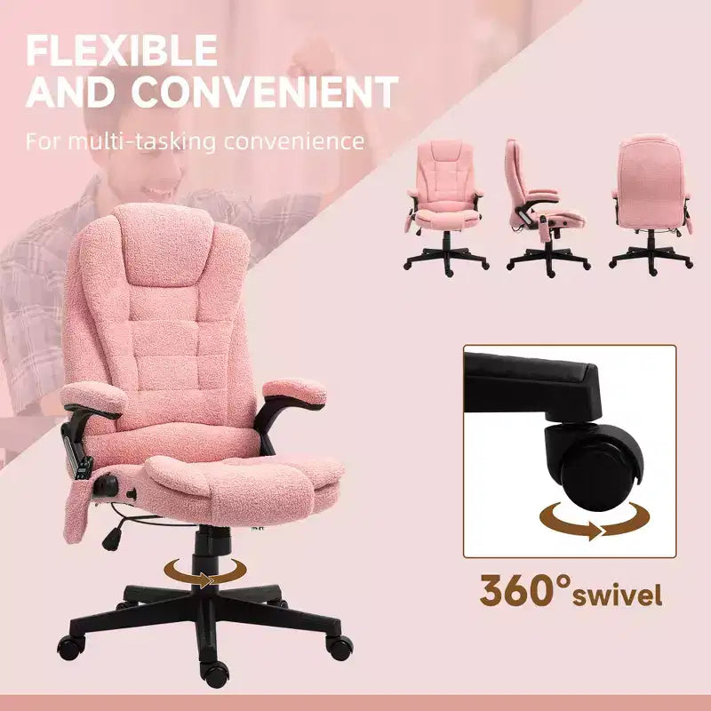 Fauteuil de bureau massant Vinsetto 6 points avec fonction chauffante, fauteuil de bureau de direction à haut dossier en velours avec dossier inclinable et accoudoirs
