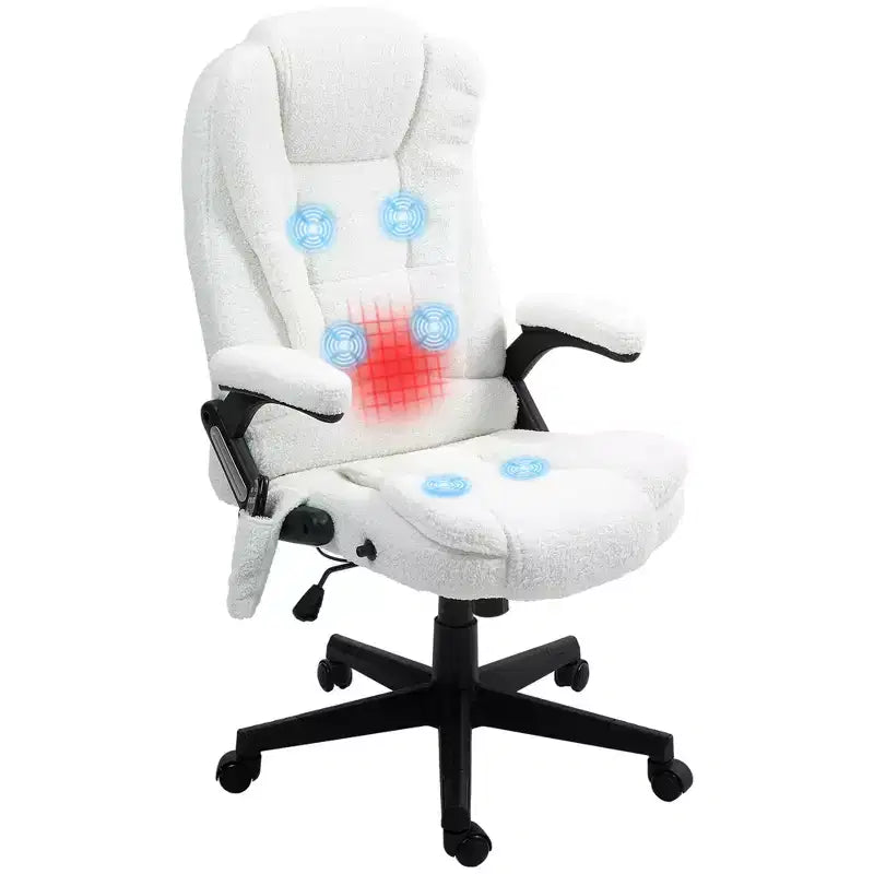 Fauteuil de bureau massant Vinsetto 6 points avec fonction chauffante, fauteuil de bureau de direction à haut dossier en velours avec dossier inclinable et accoudoirs