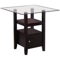 Kings Brand Furniture - Cappuccino Finish/Glass Top Counter Height Dining Table with Storage