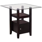 Kings Brand Furniture - Cappuccino Finish/Glass Top Counter Height Dining Table with Storage