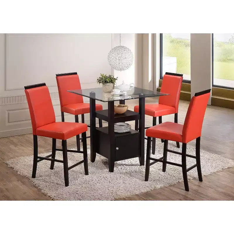 Kings Brand Furniture - Table à manger hauteur comptoir avec dessus en verre et rangement, finition cappuccino