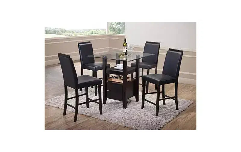 Kings Brand Furniture - Table à manger hauteur comptoir avec dessus en verre et rangement, finition cappuccino