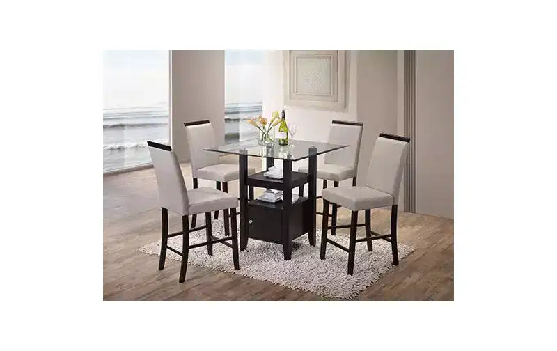 Kings Brand Furniture - Table à manger hauteur comptoir avec dessus en verre et rangement, finition cappuccino