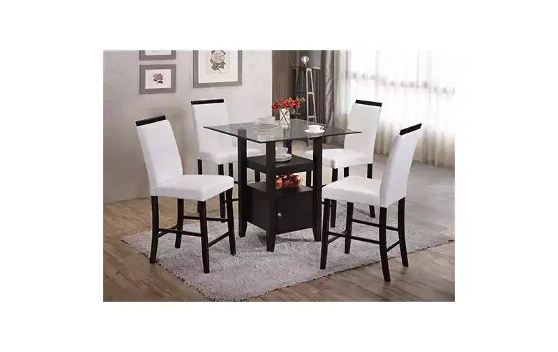 Kings Brand Furniture - Table à manger hauteur comptoir avec dessus en verre et rangement, finition cappuccino