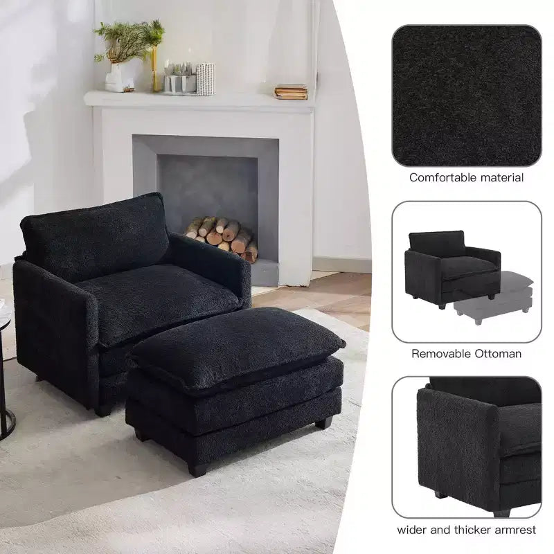 Hyleory 41.34 fauteuil rond en polaire surdimensionné, fauteuil de salon avec ottoman et grande assise, fauteuil moderne pour chambre à coucher et salon