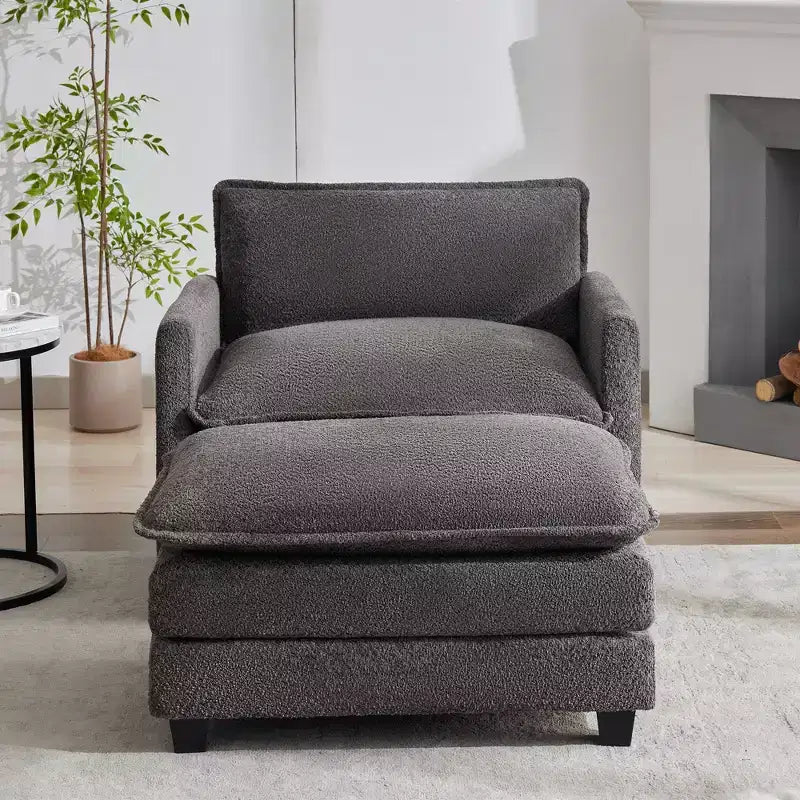 Hyleory 41.34 fauteuil rond en polaire surdimensionné, fauteuil de salon avec ottoman et grande assise, fauteuil moderne pour chambre à coucher et salon