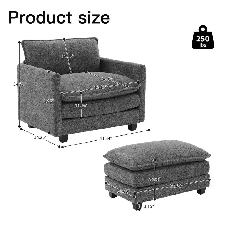 Hyleory 41.34 fauteuil rond en polaire surdimensionné, fauteuil de salon avec ottoman et grande assise, fauteuil moderne pour chambre à coucher et salon