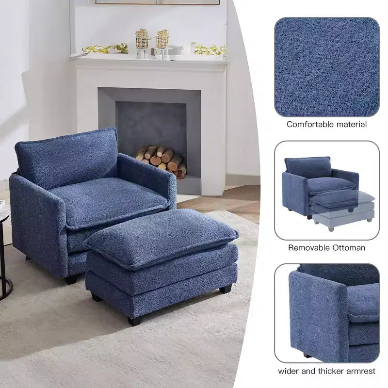 Hyleory 41.34 fauteuil rond en polaire surdimensionné, fauteuil de salon avec ottoman et grande assise, fauteuil moderne pour chambre à coucher et salon