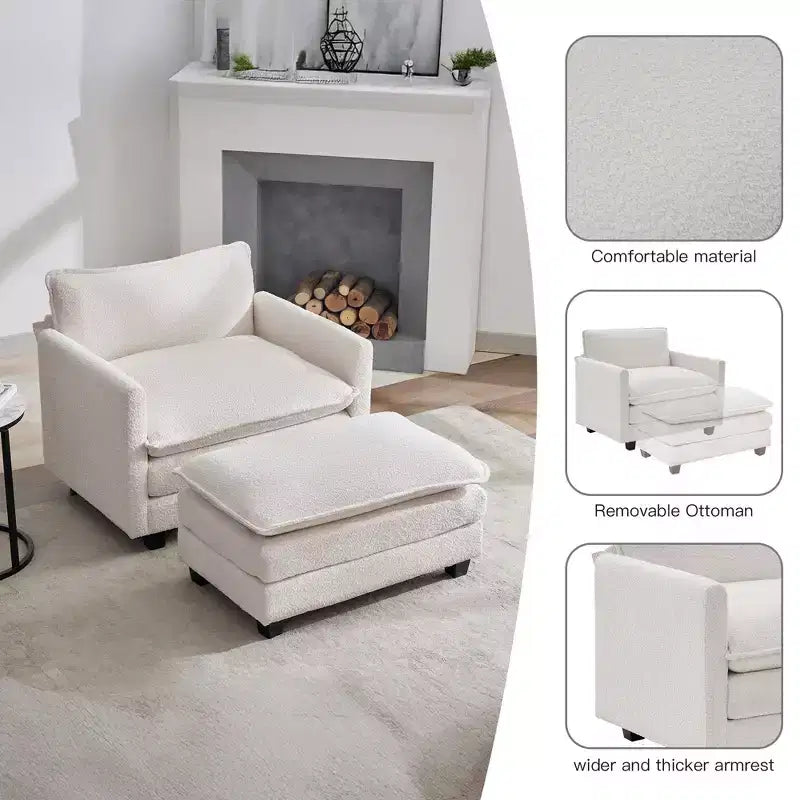 Hyleory 41.34 fauteuil rond en polaire surdimensionné, fauteuil de salon avec ottoman et grande assise, fauteuil moderne pour chambre à coucher et salon