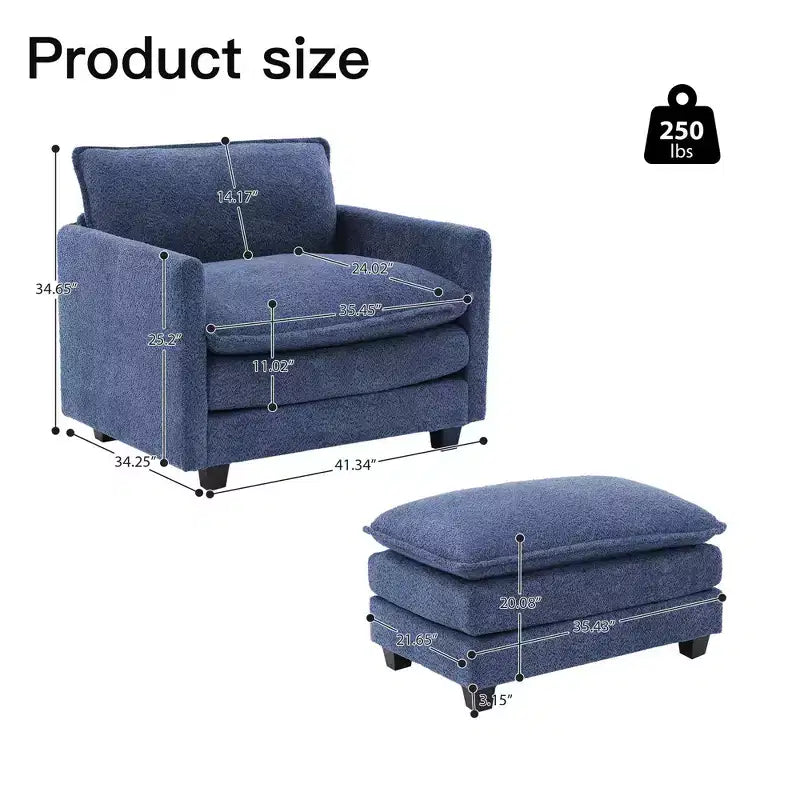 Hyleory 41.34 fauteuil rond en polaire surdimensionné, fauteuil de salon avec ottoman et grande assise, fauteuil moderne pour chambre à coucher et salon