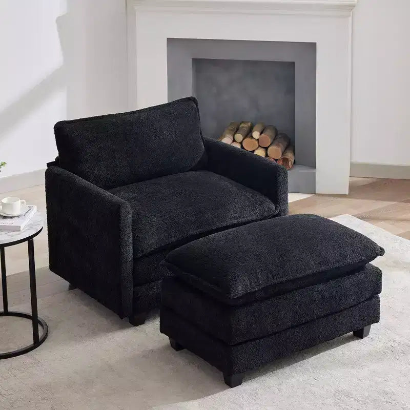 Hyleory 41.34 fauteuil rond en polaire surdimensionné, fauteuil de salon avec ottoman et grande assise, fauteuil moderne pour chambre à coucher et salon