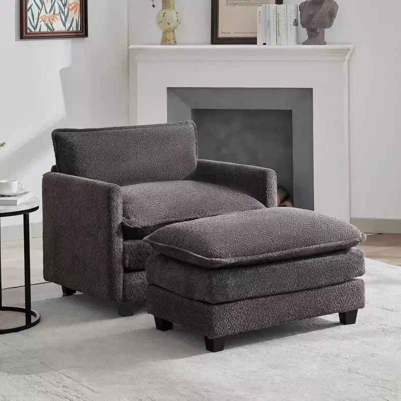 Hyleory 41.34 fauteuil rond en polaire surdimensionné, fauteuil de salon avec ottoman et grande assise, fauteuil moderne pour chambre à coucher et salon