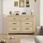 Commode 6 tiroirs pour chambre, commode de 119 cm de large, commode large avec rangement sur pied, commode de rangement en bois pour chambre, Noyer