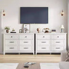 Commode 6 tiroirs pour chambre, commode de 119 cm de large, commode large avec rangement sur pied, commode de rangement en bois pour chambre, Noyer